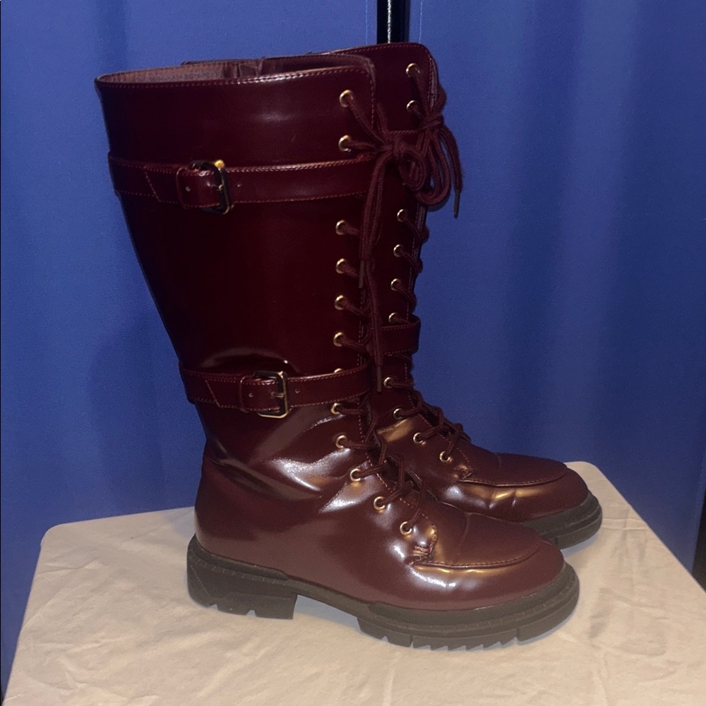 GABRELA Burgundy Lace-Up Tall Boots